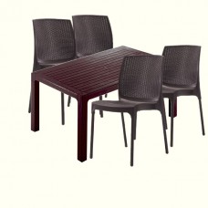 Set terasa CULINARO KAHTLA, masa 90x150x75cm, 4 scaune 44x45xH84cm polipropilena/fibra sticla maro