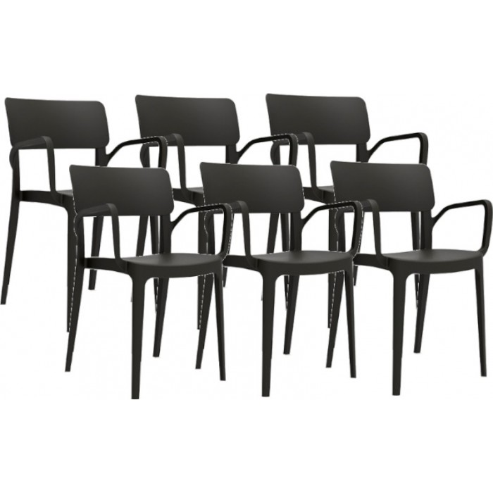 Set 6 scaune gradina, terasa cu brate CULINARO PANORA culoare neagra polipropilena/fibra sticla 54,5x54,3xh81,9cm