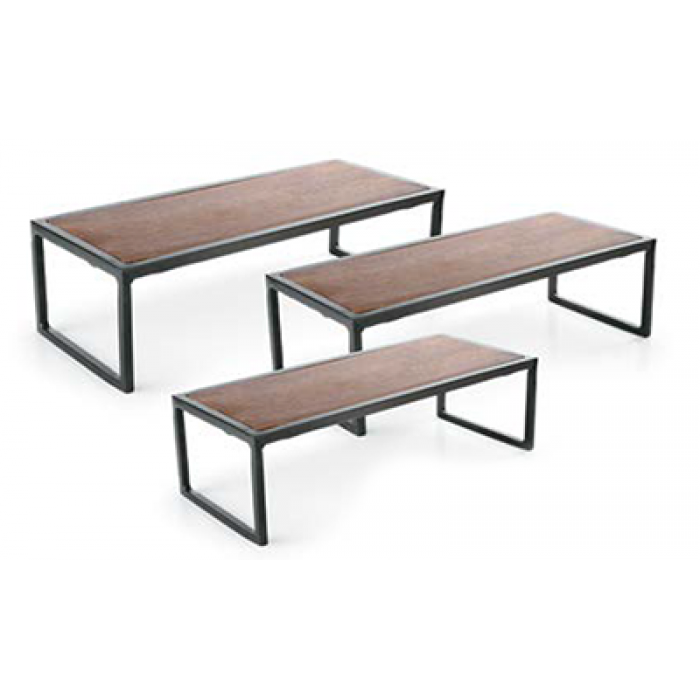 Set 3 standuri expunere bufet RAKI, metal cu blat lemn, 31x13xh7,5cm/36x13xh10cm/41x13xh12cm