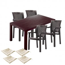 Set mobila terasa CULINARO RISTI, masa 90x150x75cm, 4 scaune 57x60xH90cm polipropilena/fibra sticla, 4 perne scaun