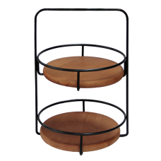 Stand rotund prezentare bufet, cu 2 niveluri, RAKI, D28xh41cm, metalic cu blaturi lemn