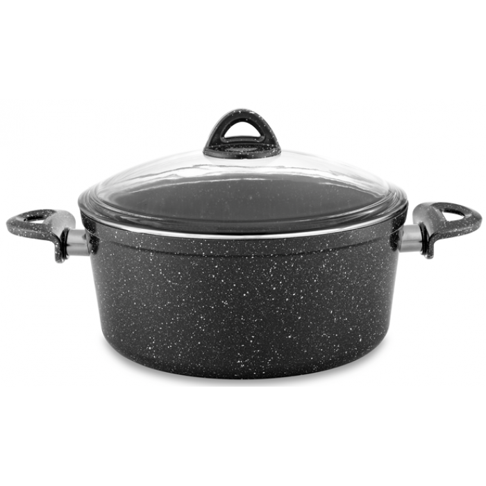 Oala cu capac HASCEVHER GRANITE ROSY 24xh11cm, strat antiaderent, culoare negru