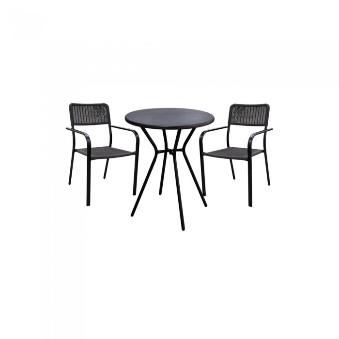 RAKI CAMPMAN Set balcon/terasa masa rotunda 60xh70cm, 2 scaune cu brate