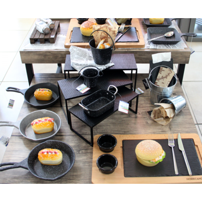 Set 3 suporturi metalice bufet RAKI, 25x12xh10cm, 28x12xh12cm, 30x12xh15cm, negre