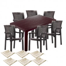 Set mobilier gradina CULINARO RISTI, masa 90x150x75cm, 6 scaune 57x60xH90cm polipropilena/fibra sticla, 6 perne scaun