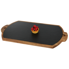 Set Platou servire ardezie RAKI 32x19cm cu suport lemn 39x22cm