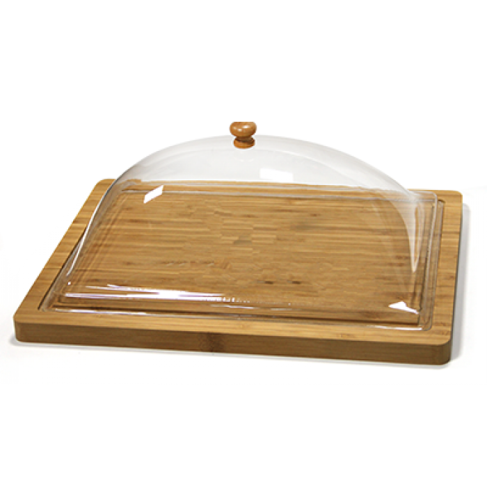 Platou bambus cu capac RAKI servire branzeturi 37,5x31,2xh14cm