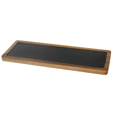 Set Platou servire ardezie RAKI 31x9cm cu suport lemn 33x12x1,5cm