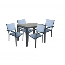 RAKI HUNA Set terasa/gradina masa patrata polywood 90xh74cm cu 4 scaune cu brate, din panza dubla cu cadru aluminiu