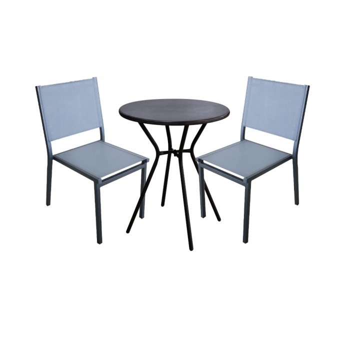 RAKI Set terasa/gradina masa rotunda 60xh70cm cu 2 scaune din panza cu cadru aluminiu