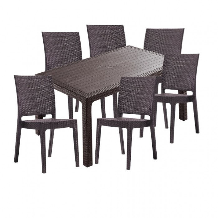 Set mobilier gradina CULINARO JURI imitatie ratan, masa 90x150x75cm, 6 scaune 59x44xH88cm polipropilena/fibra sticla maro