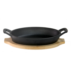 Tigaie fonta ovala cu 2 manere 14,5x9,5cm cu suport bambus RAKI