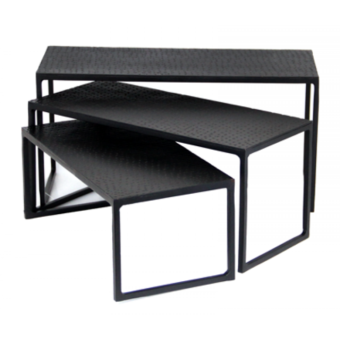 Set 3 suporturi metalice bufet RAKI, 25x12xh10cm, 28x12xh12cm, 30x12xh15cm, negre