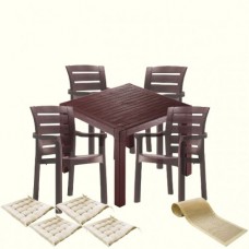 Mobilier exterior CULINARO PARNU, masa patrata 90x90x75cm, 4 scaune D60xH90xW57xSH45cm polipropilena/fibra sticla culoare maro, 4 perne scaun, traversa 