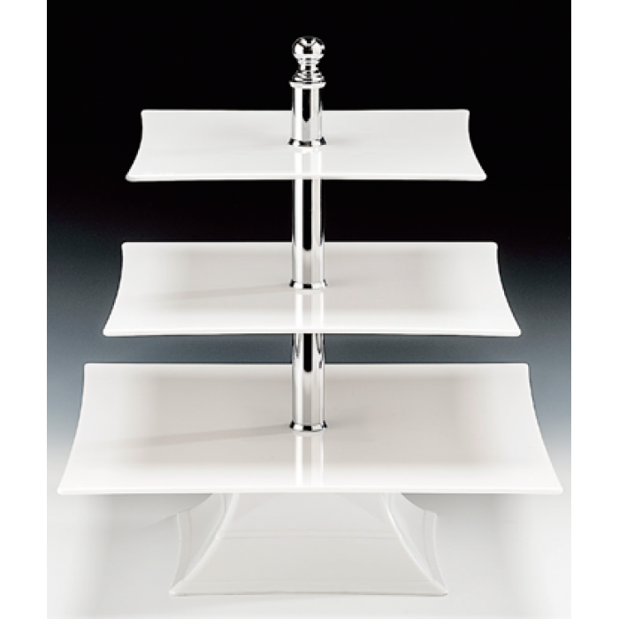 Stand prezentare cu trei niveluri RAKI, 35x35xh44cm, policarbonat alb, 35x35cm/30x30cm/25x25cm