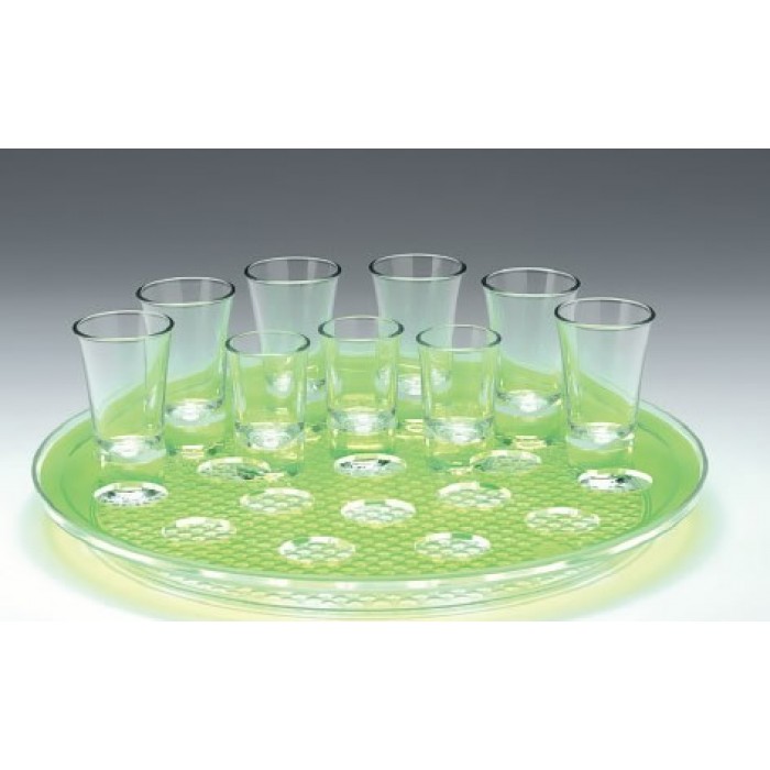 Tava servire shot-uri pentru 21 pahare RAKI, D34cm, policarbonat, verde neon