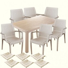 Set gradina, terasa CULINARO VINI, masa 90x150x75cm, 6 scaune 58,5x56,5xH85cm polipropilena/fibra sticla culoare cappuccino, 6 perne scaun