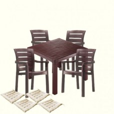 Set exterior gradina CULINARO PARNU, masa patrata 90x90x75cm, 4 scaune D60xH90xW57xSH45cm polipropilena/fibra sticla culoare maro, 4 perne scaun
