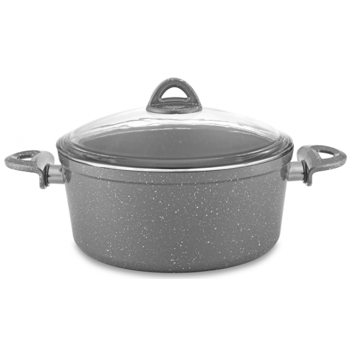 Oala cu capac HASCEVHER GRANITE ROSY 24xh11cm, strat antiaderent, culoare gri