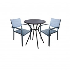 RAKI Set terasa/gradina masa rotunda 60xh70cm cu 2 scaune cu brate, din panza dubla cu cadru aluminiu