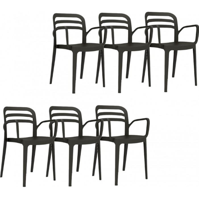 Set 6 scaune gradina, terasa cu brate CULINARO ASPENDOS 54,5x54,3xH81,9cm culoare neagra din polipropilena cu fibra de sticla