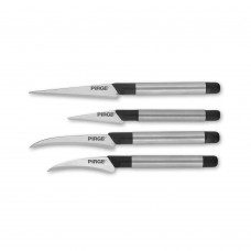 Set cutite carving curbate PIRGE, pentru decorat si decojit fructe, 4 bucati, otel inoxidabil
