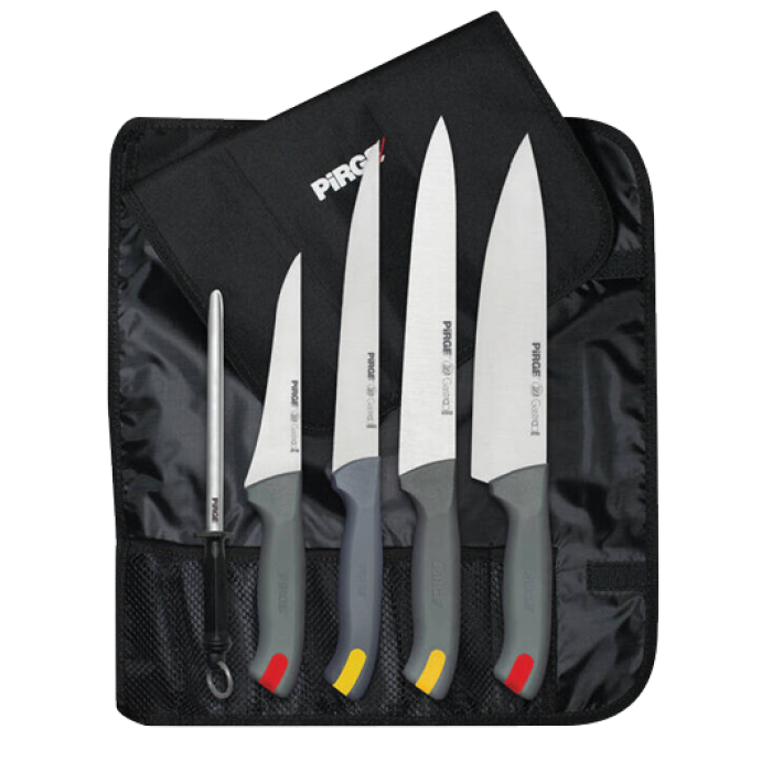 Set 6 piese, 4 cutite profesionale, masat ascutit cutite si husa PIRGE GASTRO