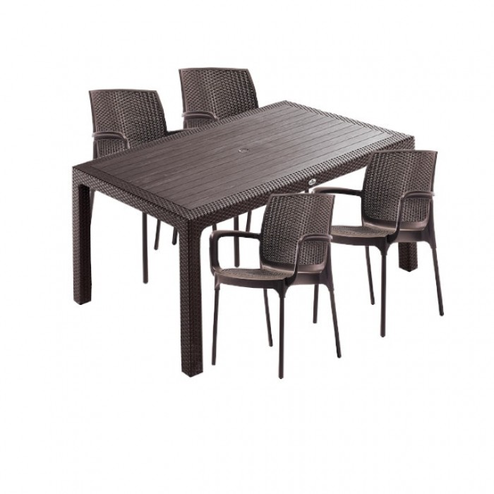 Set mobila terasa CULINARO SAKU imitatie ratan, masa 90x150x75cm, 4 scaune 57x57xH84cm polipropilena/fibra sticla maro