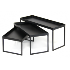 Set 3 standuri metalice bufet RAKI, 25x12xh10cm, 28x12xh12cm, 30x12xh15cm, negre