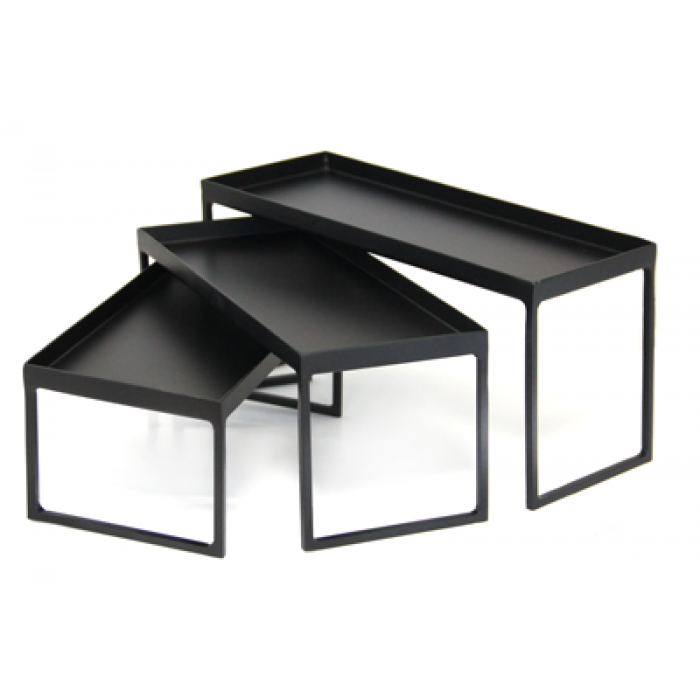 Set 3 standuri metalice bufet RAKI, 25x12xh10cm, 28x12xh12cm, 30x12xh15cm, negre