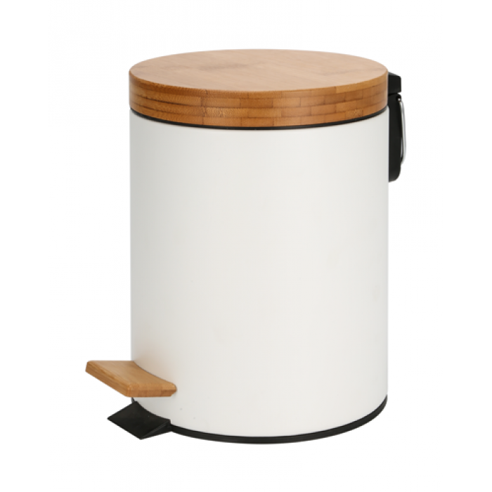 Cos de gunoi baie RAKI ICIKALA metalic cu pedala si capac bambus 5lt 20xh27cm alb