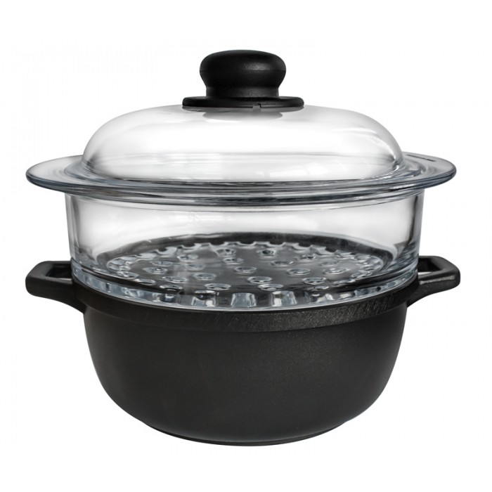 Oala pentru gatit cu aburi ANTIK ARS 20x15,5cm, aluminiu, strat antiaderent, sticla Pirex