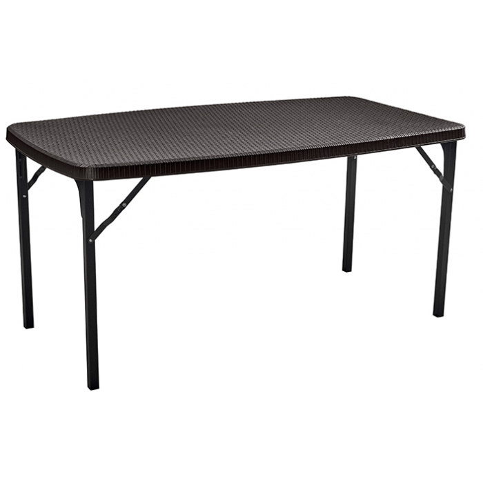 Set mobilier gradina RAKI masa 151,8x83,5xh73cm cu 6 scaune pliante 57x44,5xh80,5cm, aspect ratan, maro