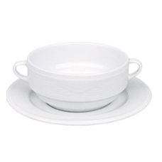 GURAL SATURN Bol cu manere si farfurie suport 380ml din portelan 19cm (STR 12 KS + STR 18 KT)