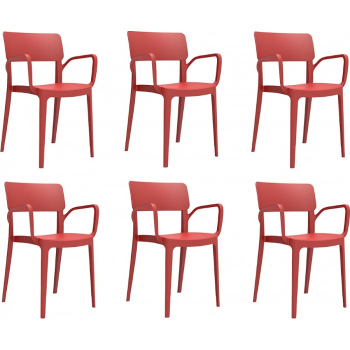 Set 6 scaune bucatarie cu brate CULINARO PANORA culoare rosie polipropilena/fibra sticla 54,5x54,3xh81,9cm