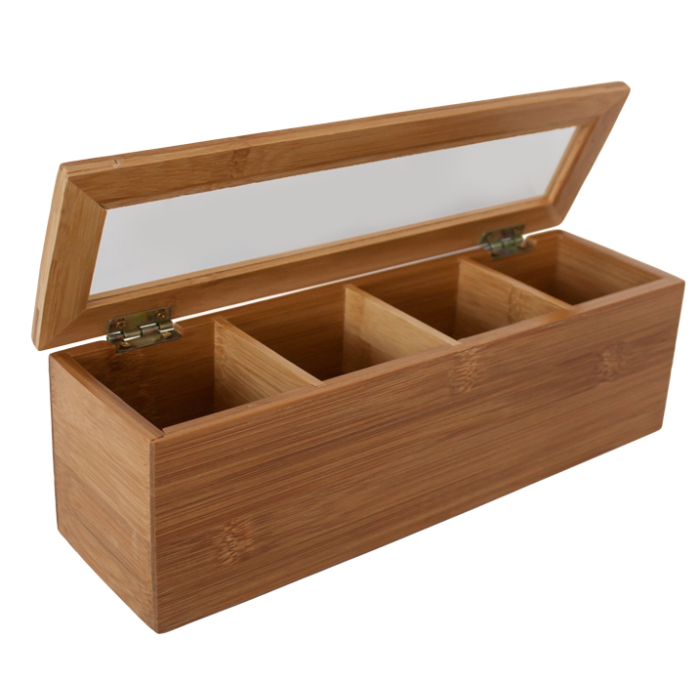 Cutie pentru ceai din bambus RAKI cu 4 compartimente 30x9x9cm