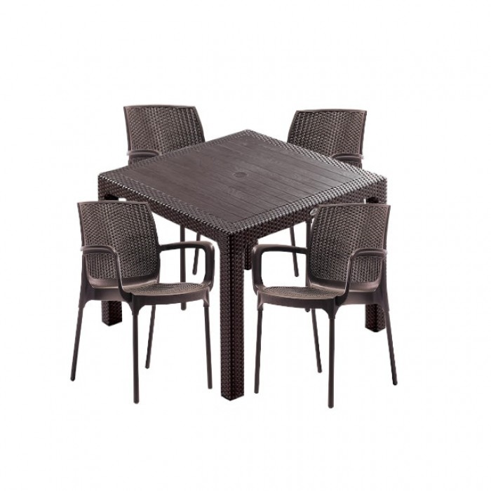 Set exterior CULINARO SAKU imitatie ratan, masa patrata 90x90x75cm, 4 scaune 57x57xH84cm polipropilena/fibra sticla maro