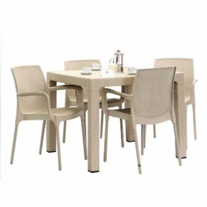 Set gradina CULINARO SAKU imitatie ratan, masa patrata 90x90x75cm, 4 scaune 57x57xH84cm polipropilena/fibra sticla culoare cappuccino