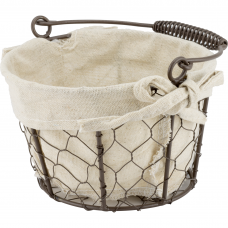 Cos servire paine rotund RAKI 13,5x13,5x10cm din metal si panza cu maner