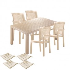Mobila exterior CULINARO RISTI, masa 90x150x75cm, 4 scaune 57x60xH90cm polipropilena/fibra sticla culoare cappuccino, 4 perne scaun