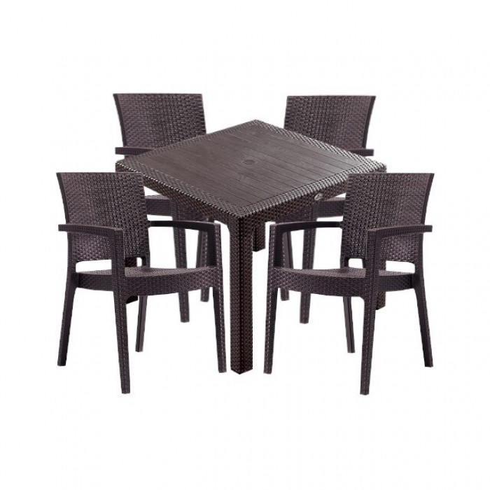 Set exterior CULINARO SILLAMAEE imitatie ratan, masa patrata 90x90x75cm, 4 scaune 62x58xH88cm polipropilena/fibra sticla maro