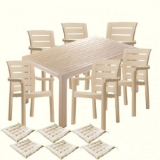 Set gradina, terasa CULINARO PARNU, masa 90x150x75cm, 6 scaune D60xH90xW57xSH45cm polipropilena/fibra sticla culoare cappuccino, 6 perne scaun