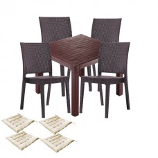 Set exterior gradina CULINARO LIHULU, masa patrata 90x90x75cm, 4 scaune 59x44xH88cm polipropilena/fibra sticla maro, 4 perne scaun