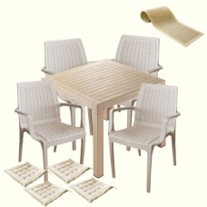 Set mobilier gradina CULINARO VINI, masa patrata 90x90x75cm, 4 scaune 58,5x56,5xH85cm polipropilena/fibra sticla culoare cappuccino, 4 perne scaun, traversa 