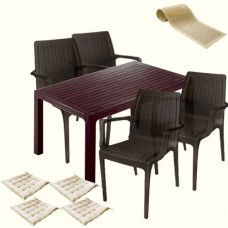 Set mobilier terasa CULINARO VINI, masa 90x150x75cm, 4 scaune 58,5x56,5xH85cm polipropilena/fibra sticla, 4 perne scaun, traversa 