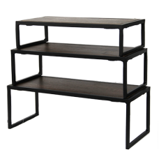 Set 3 standuri expunere bufet RAKI, metal cu blat lemn, 31x13xh7,5cm/36x13xh10cm/41x13xh12cm