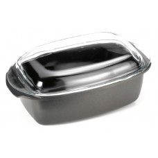 Tava adanca pentru copt ANTIK ARS cu capac sticla 40x21x16cm-6l, aluminiu, strat antiaderent