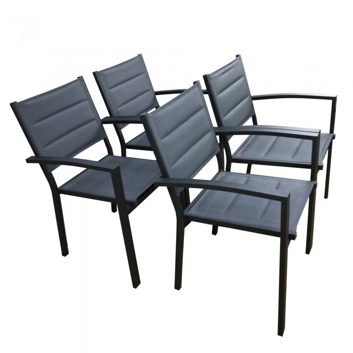 RAKI Set 4 scaune terasa/gradina cu brate, din panza dubla cu cadru aluminiu