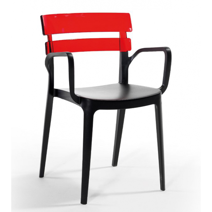 Scaun terasa cu brate, RAKI BERMUDA BISTRO 54,5x51xh81,6cm din polipropilena cu fibra de sticla, negru-rosu