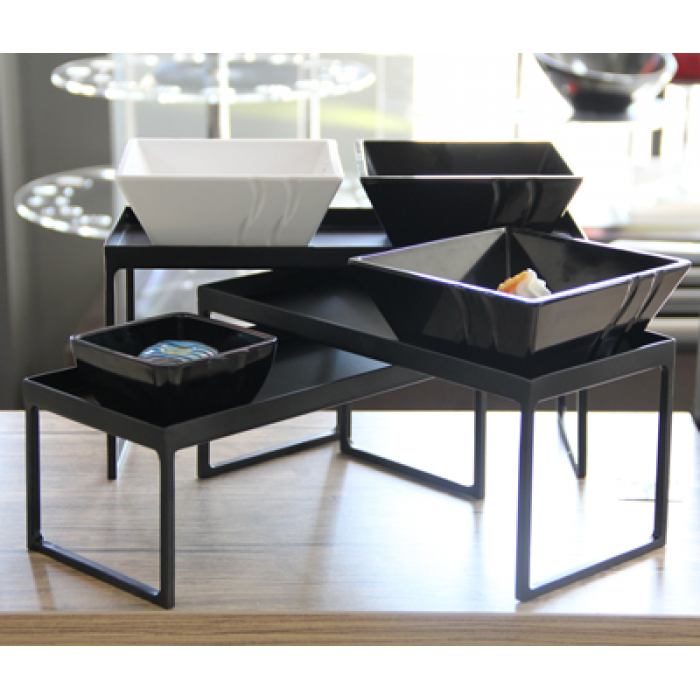 Set 3 standuri metalice bufet RAKI, 25x12xh10cm, 28x12xh12cm, 30x12xh15cm, negre